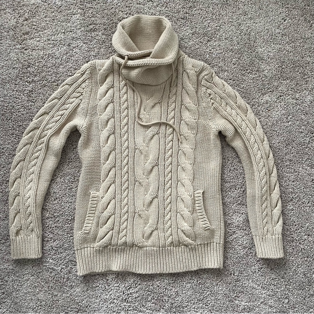 L.L. Bean Beige Cable Knit Turtleneck Sweater